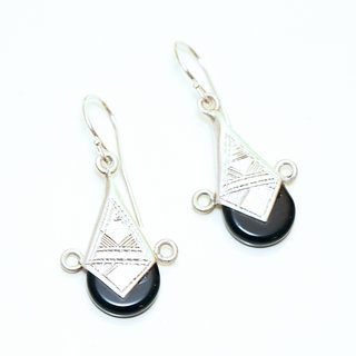 Bijoux touareg ethniques boucles d'oreilles femme argent 925 massif graves et pierre croix d'ingall Verre artisanal noir - 010 a