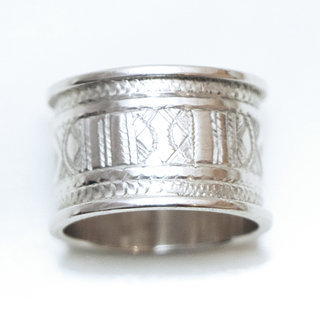 Bijoux ethniques touareg bague en argent 925 massif anneau alliance de mariage duo homme femme large grave motifs - Niger 158 c