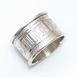 Bijoux ethniques touareg bague en argent 925 massif anneau alliance de mariage duo homme femme large grave motifs - Niger 158