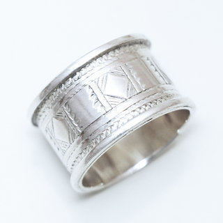 Bijoux ethniques touareg bague en argent 925 massif anneau alliance de mariage duo homme femme large grave motifs losange carr - Niger 159