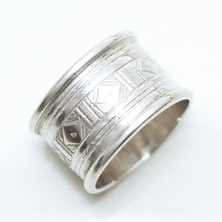 Bijoux ethniques touareg bague en argent 925 massif anneau alliance de mariage duo homme femme large grave motifs losange carr - Niger 161