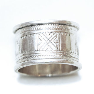 Bijoux ethniques touareg bague en argent 925 massif anneau alliance de mariage duo homme femme large grave motifs croix - Niger 162 c