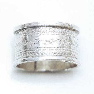 Bijoux ethniques touareg bague en argent 925 massif anneau alliance de mariage duo homme femme large grave motifs ligne vagues artisanales - Niger 163c