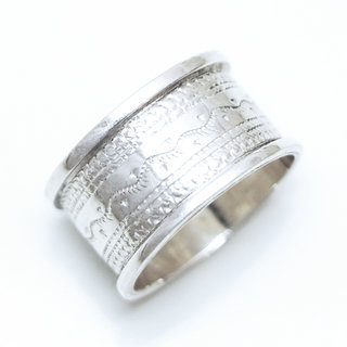 Bijoux ethniques touareg bague en argent 925 massif anneau alliance de mariage duo homme femme large grave motifs ligne vagues artisanales - Niger 163a