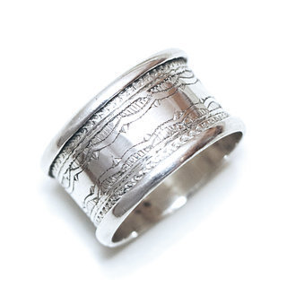 Bijoux ethniques touareg bague en argent 925 massif anneau alliance de mariage duo homme femme large grave motifs ligne - Niger 164