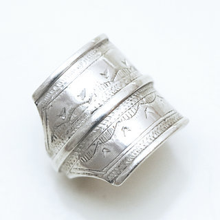 Bijoux ethniques touareg bague en argent 925 massif chevalire homme femme large grave motifs vague - Niger 166