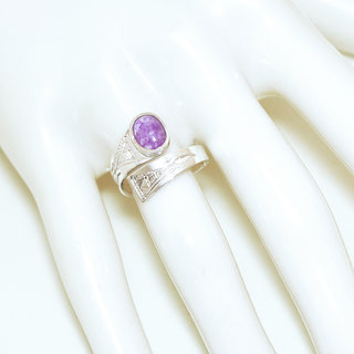 Bijoux touareg ethniques bague en argent 925 massif femme ovale croise rglable ajustable verre artisanal violet mauve - Niger 031 b