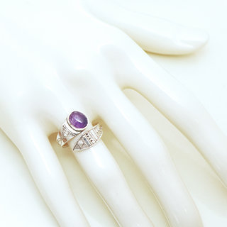 Bijoux ethniques touareg bague en argent 925 massif femme ovale croise rglable ajustable pierre fine amthyste violet - Niger 032 b