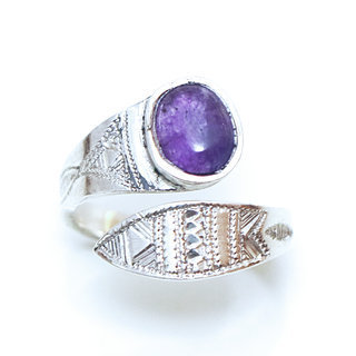 Bijoux ethniques touareg bague en argent 925 massif femme ovale croise rglable ajustable pierre fine amthyste violet - Niger 032 c