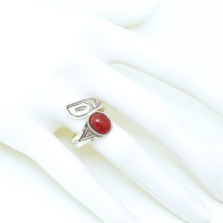 Bijoux ethniques touareg bague en argent 925 massif femme ovale croise rglable ajustable pierre fine Cornaline orange marron - Niger 033 b