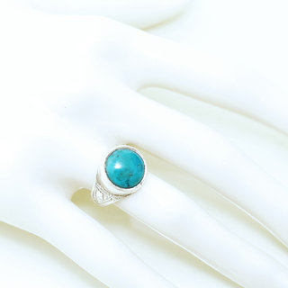 Bijoux touareg ethniques bague chevalire en argent 925 massif femme homme ronde grave pierre fine Turquoise naturelle vritable - Niger 034 b