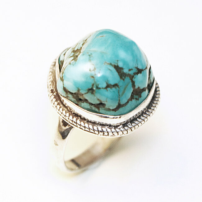 Bague druzy argent 925 et Turquoise brute naturelle - Népal 104