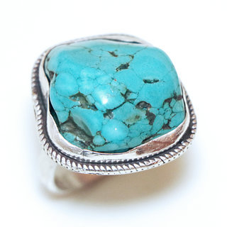 Bijoux ethniques indiens bague en argent 925 massif druzy femme homme large et pierre fine turquoise naturelle grosse brute npalais - Npal 107