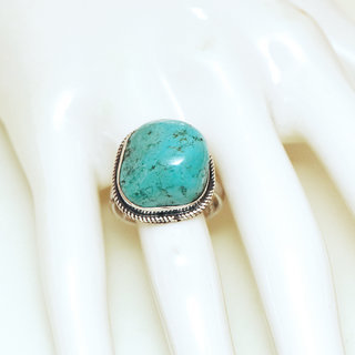 Bijoux ethniques indiens bague en argent 925 massif druzy femme homme large et pierre fine turquoise naturelle grosse brute npalais - Npal 108 b