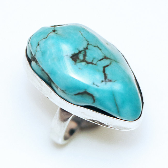 Bague druzy argent 925 et Turquoise brute naturelle - Népal 110