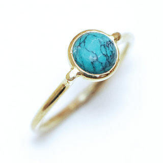 Bijoux ethniques Indiens bague fine en argent 925 plaqu or vermeil minimaliste femme design pierre semi-prcieuse turquoise - Inde 102O