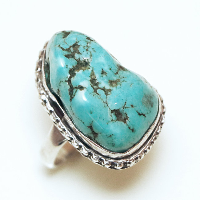 Bague druzy filigranes argent 925 et Turquoise brute naturelle - Népal 135