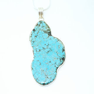 Bijoux Indiens Ethniques grand pendentif en argent 925 massif femme relief et large pierre fine Turquoise brute naturelle vritable druzy npalais - Npal 017 b