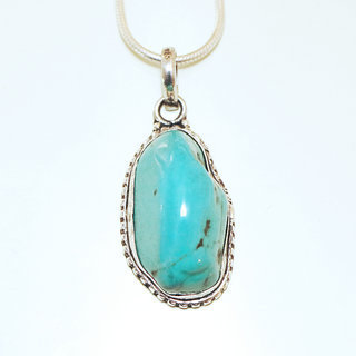 Bijoux Indiens Ethniques grand pendentif druzy en argent 925 massif femme relief et petit filigranes grav pierre fine Turquoise brute naturelle vritable npalais - Npal 022 b