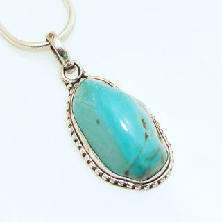 Bijoux Indiens Ethniques grand pendentif druzy en argent 925 massif femme relief et petit filigranes grav pierre fine Turquoise brute naturelle vritable npalais - Npal 022