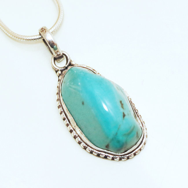 Pendentif filigranes argent 925 et Turquoise naturelle druzy brute - Népal 022