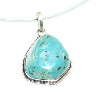 Bijoux Indiens Ethniques grand pendentif druzy en argent 925 massif femme relief petit filigranes grav pierre fine Turquoise brute naturelle vritable - Npal 023c