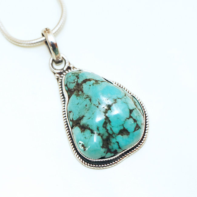 Pendentif filigranes argent 925 et Turquoise naturelle druzy brute - Népal 027