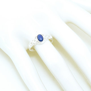Bijoux ethniques Indiens bague fine en argent 925 minimaliste femme design pierre semi-prcieuse perle ovale filigranes Lapis Lazuli bleu - Inde 108 b