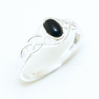 Bijoux ethniques Indiens bague fine en argent 925 minimaliste femme design pierre semi-prcieuse perle ovale filigranes Onyx noir - Inde 108