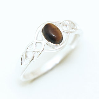 Bijoux ethniques Indiens bague fine en argent 925 minimaliste femme design pierre semi-prcieuse perle ovale filigranes Oeil de Tigre marron noir - Inde 108