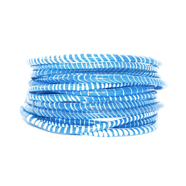 Lot de 12 bracelets Jokko en plastique recyclé Bleu indigo - Mali 051