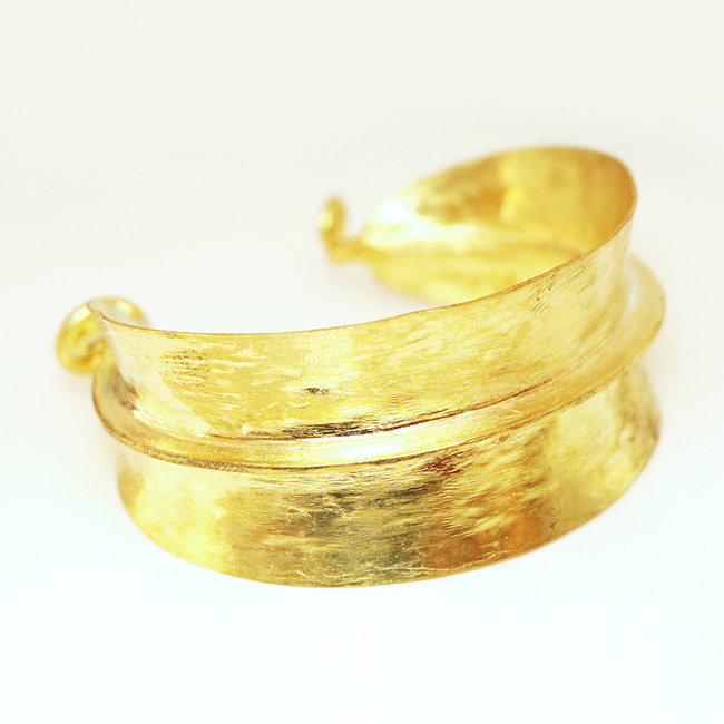 Bracelet large feuille réglable peul-fulani en bronze doré - Mali 007
