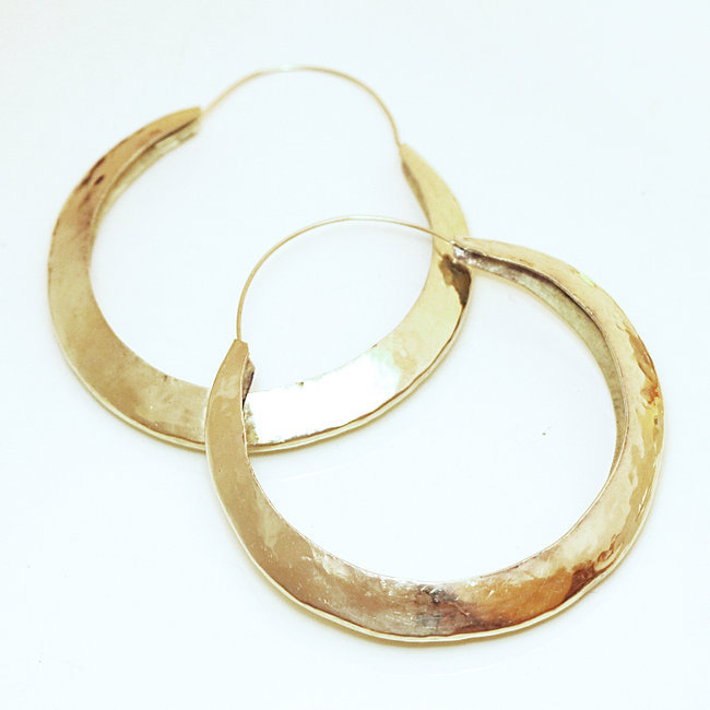 Boucles d'oreilles grandes créoles en bronze doré - Mali 071