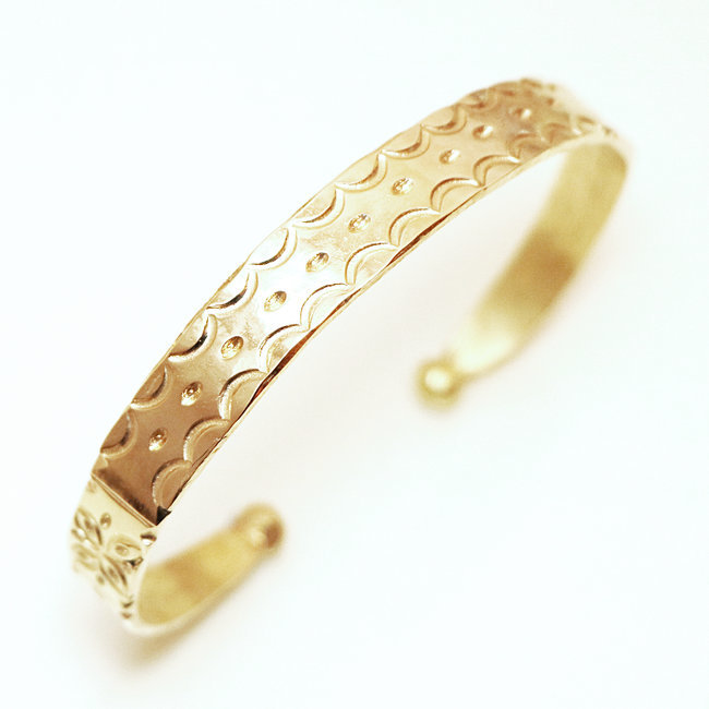 Bracelet touareg jonc ouvert plat gravé en bronze doré - Mali 012