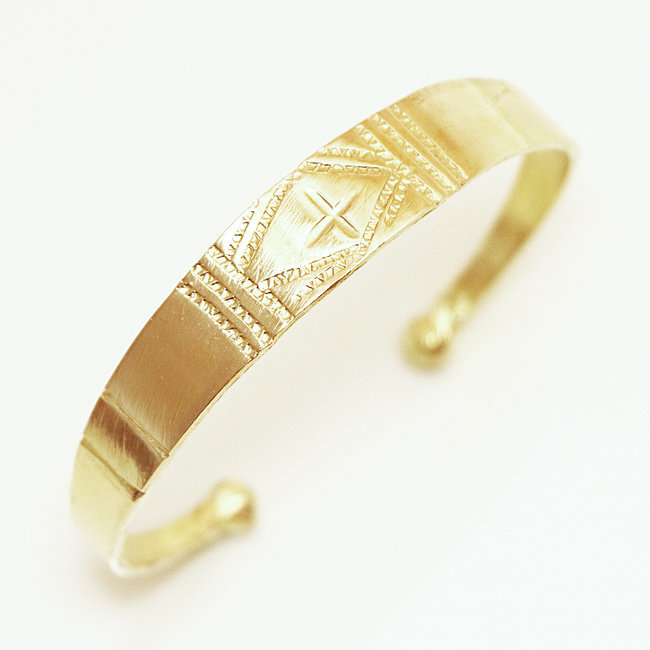 Bracelet touareg jonc ouvert plat gravé en bronze doré - Mali 013