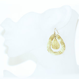 Bijoux ethniques contemporains boucles d'oreilles pendantes dores goutte double martele peul fulani bronze dor Africains fantaisie  - Mali 068 b