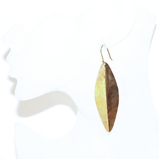 Bijoux ethniques contemporains boucles d'oreilles femme pendantes feuilles lisses dores plaqu or feuille peul fulani bronze dor africains - Mali 094 d