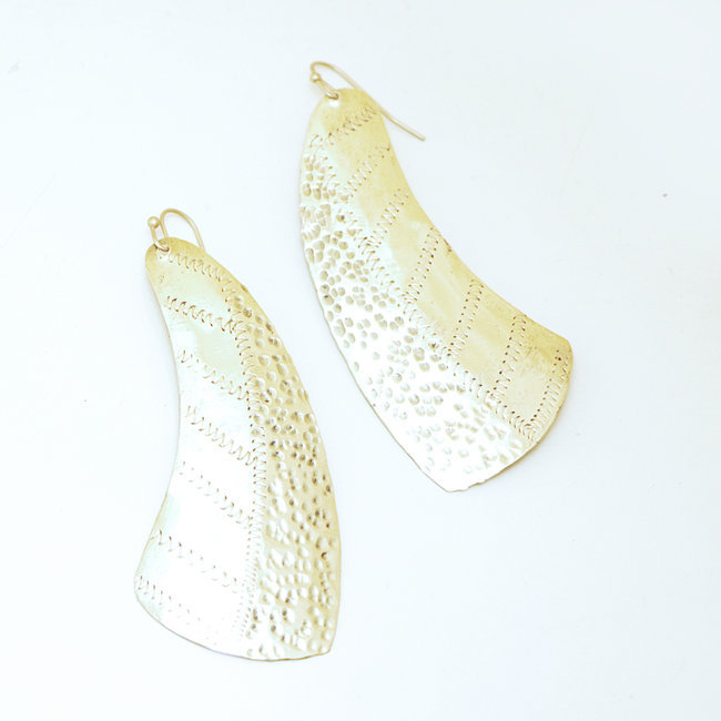Boucles d'oreilles larges pendantes en bronze doré - Mali 086