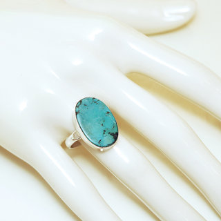 Bijoux ethniques Indiens bague en argent 925 massif femme homme ovale plate pierre fine Turquoise naturelle vritable - Inde 127 b