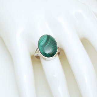 Bijoux ethniques Indiens bague argent 925 et pierre fine ovale Malachite verte - Inde 061 b