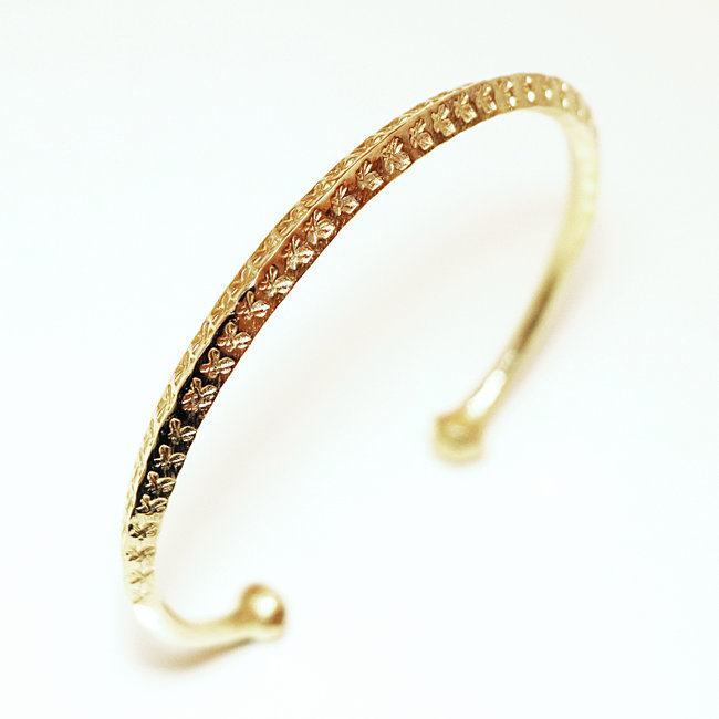 Bracelet touareg jonc ouvert angle gravé en bronze doré - Mali 017