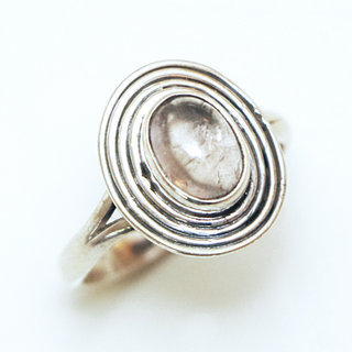 Bijoux ethniques Indiens bague en argent 925 massif femme fine petite ovale filigranes pierre fine Labradorite - Inde 124