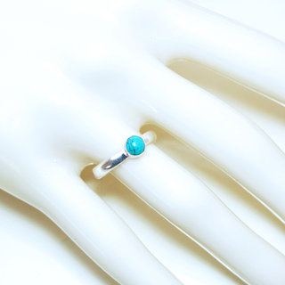 Bijoux ethniques Indiens bague en argent 925 massif femme fianailles classique fine petite ronde pierre fine Turquoise naturelle vritable - Inde 128 b