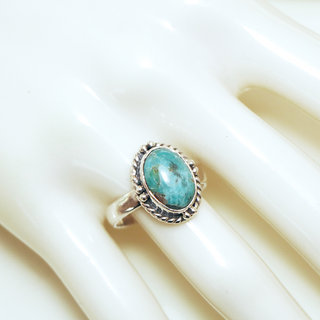 Bijoux ethniques indiens bague en argent 925 et pierre fine  ovale filigranes turquoise naturelle vritable npalais - Npal 303 b