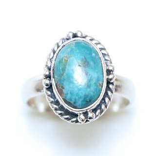 Bijoux ethniques indiens bague en argent 925 et pierre fine  ovale filigranes turquoise naturelle vritable npalais - Npal 303 c