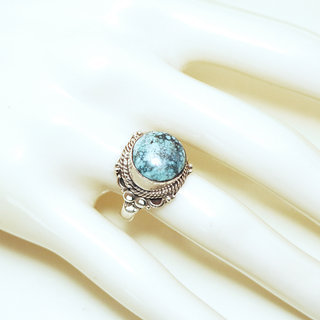 Bijoux ethniques indiens bague en argent 925 et pierre fine ronde filigranes turquoise naturelle vritable npalais - Npal 302 b