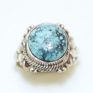 Bijoux ethniques indiens bague en argent 925 et pierre fine ronde filigranes turquoise naturelle vritable npalais - Npal 302 c