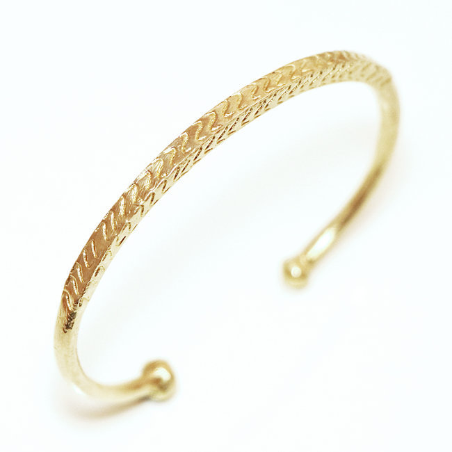 Bracelet touareg jonc ouvert carré gravé en bronze doré - Mali 014