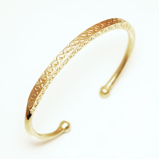 Bracelet touareg jonc ouvert carré gravé en bronze doré - Mali 016