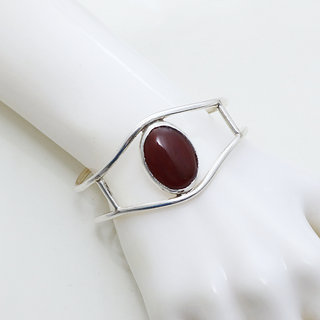 Bijoux ethniques touareg bracelet manchette en argent 925 massif design seventies 70 femme large ajour ouvert ajustable rglable pierre fine cornaline rouge orang - Niger 017 b